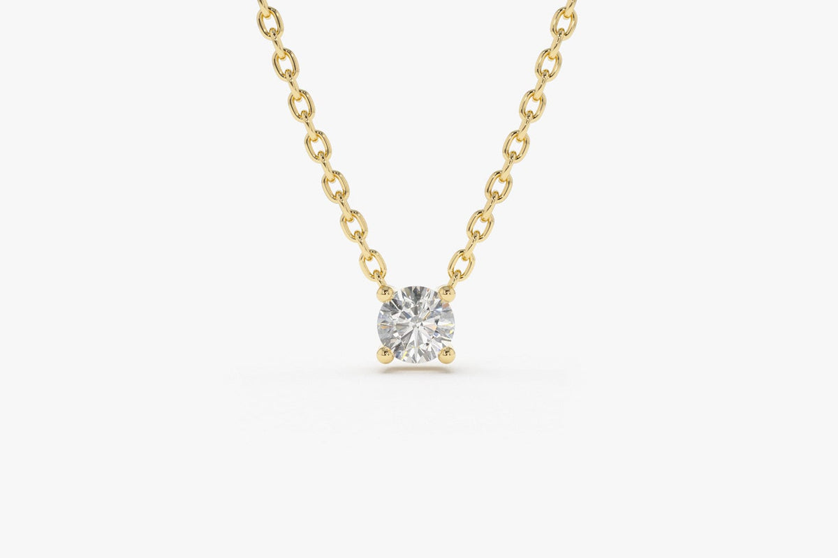 14k Gold Diamond Solitaire Necklace, Prong Setting