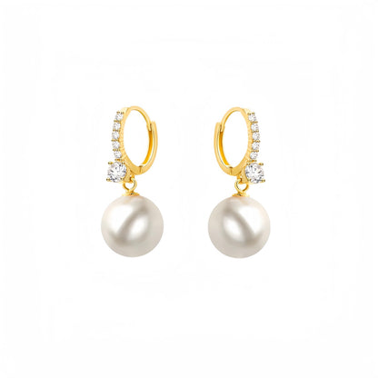 Diamond & Pearl Earrings, Minimalist Dangling Pearl Earrings for Women