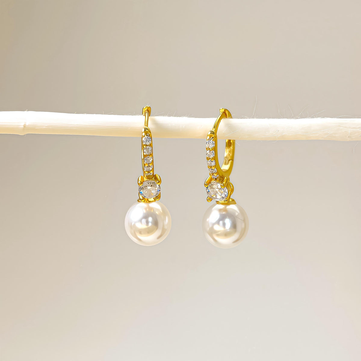 Diamond & Pearl Earrings, Minimalist Dangling Pearl Earrings for Women