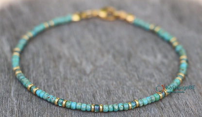 Turquoise Beaded Necklace for Women, Gold Accents, Miyuki Seed Beads