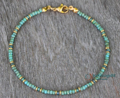 Turquoise Beaded Necklace for Women, Gold Accents, Miyuki Seed Beads