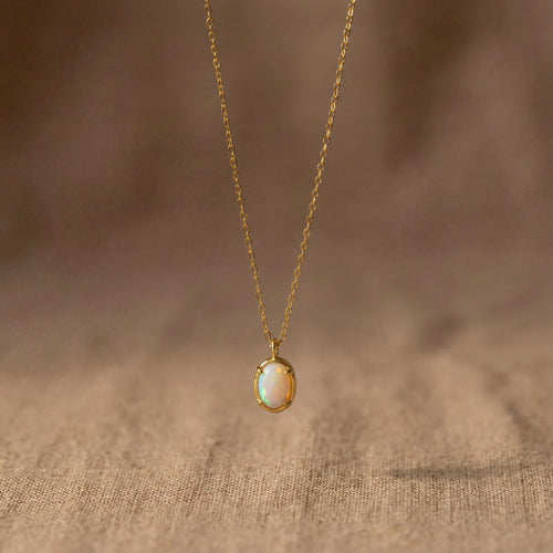 Dainty Opal Pendant Necklace in 14K Gold Vermeil or Sterling Silver